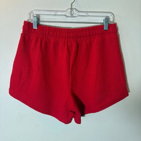 Comfrt Waffle Knit Lounge Set Size Large Red Matching Top Shorts 2 Piece NWOT - Picture 12 of 15